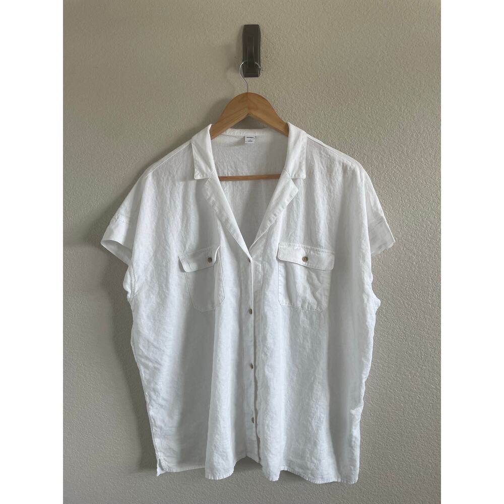 Old Navy Linen Blend Utility Short Sleeve Shirt White XL